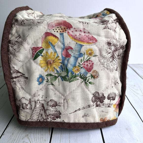 Set of 4 VTG 60s 70s Mushrooms Floral Toile Toaster Cover 2 Placemats 1 Hot Pad - Picture 3 of 16